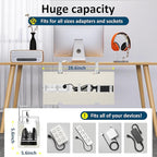 28" Small Under Desk Cable Management Tray No Drill, Compact Clamp On Cord Organizer for Dorm & Small Desk, Anti-Sag Oxford Fabric Wire Hider, Power Strip Holder (Beige, 28.6")