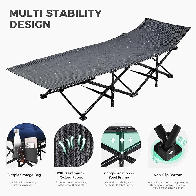 JEAREY 2-Piece Camping Cot for Sleeping 28" Extra Wide, Heavy-Duty 1200D Oxford Foliding Cots for Adults Portable with Mattress, Carry Bag for Guest, Travel, Hiking, Navy