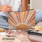 Boho Makeup Bag - Vintage Neutral Sun Cosmetic Bags for Women, Summer & Beach Use