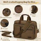 Mens Laptop Messenger Bag Canvas Briefcase Waterproof Vintage Computer Bag Shoulder Bag Satchel Bags for Work College Travel