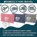PAVILIA Travel Blanket Compact, Airplane Packable Bag, Soft Fleece Portable Throw Pillow Combo Set, Plane Flight Car Trips Essentials Gift Accessories, Luggage Backpack Clip, Navy Blue, 65 x 40 inch