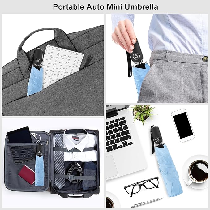 Compact Travel Umbrella for Purse - Flat Handle, Waterproof for Light Rain