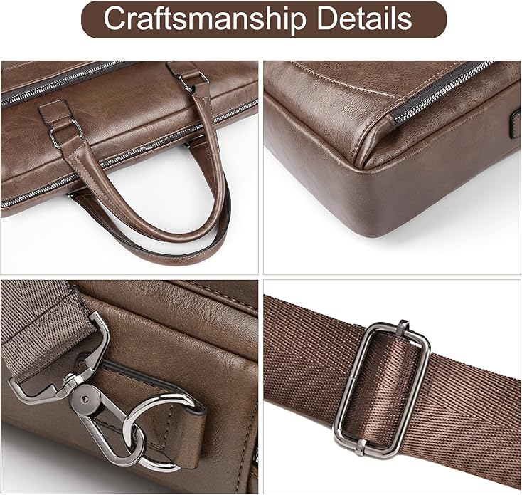 Brown PU Leather Laptop Bag for Men Stylish Mens Messenger Bag Durable Work Bag Practical Shoulder Bag Spacious Computer Briefcase