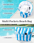 Iioscre Beach Bag for Women, Causal Hobo Pool Bags with Zipper Inner Pocket, Foldable Swim Tote Bag for Vacation Essentials