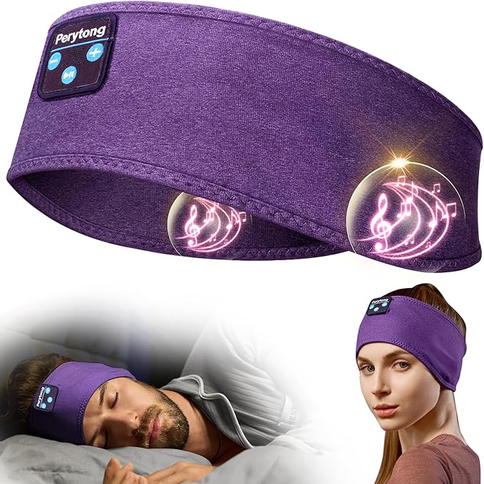 Perytong Sleep Headphones Bluetooth Headband - Yoga, Unisex, with Immersive Stereo Sound, 10 Hours Battery, Comfy Headband Material