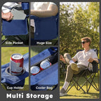 Colegence Oversized Folding Camping Chairs - 450 LBS Support Heavy Duty Camp Chair with Padded Cushion, Portable Outside Chairs with Carry Bag，Cooler, Cup Holder for Outdoor, Lawn, Sports - Blue