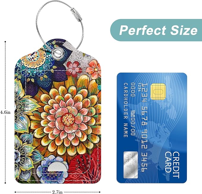 Rimilak 3 Pcs PU Leather Luggage Tags for Suitcase, Travel Cruise Luggage Tag with Privacy Flap, Name ID Label and Metal Loop for Women Men Baggage Handbag School Bag Backpack, Watercolor Flowers