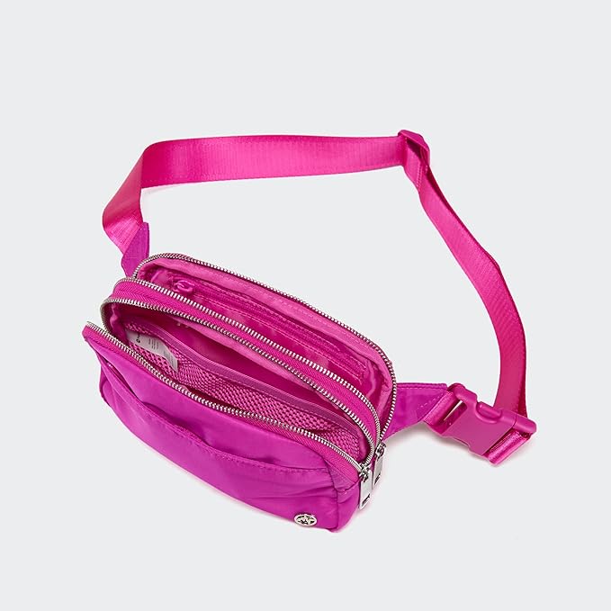 Pander Everywhere Belt Bag for Women, 5 Zipper Pockets Nylon Crossbody Fanny Pack Purse (Grape Purple)