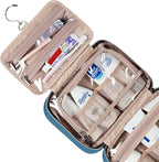NISHEL Travel Toiletry Bag for women, Portable Hanging Organizer for Travel-Sized Shampoo, Conditioner, Brushes Set, Makeup Accessories, Medium Size, Lake-Blue