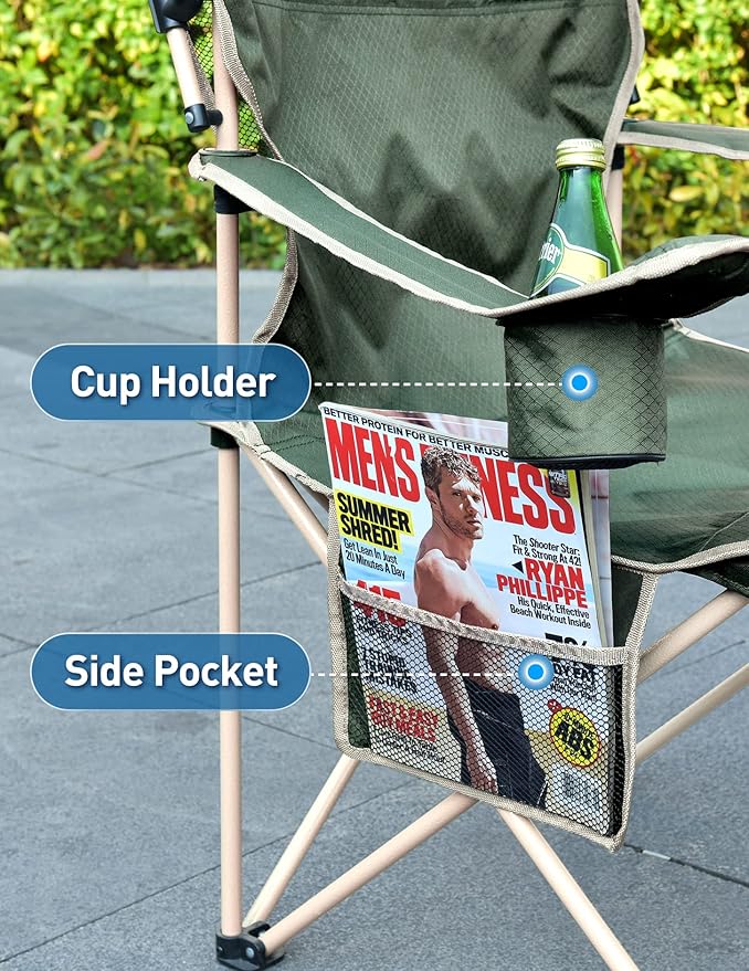 Docusvect Folding Camping Chair with Shade Canopy for Adults, Canopy Chair for Outdoors Sports with Cup Holder, Side Pocket for Camp, Beach, Tailgates, Fishing - Support 330 LBS