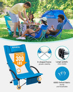 KingCamp Low Beach Chair, High Back Folding Camping Chair for Adults, Oversized Breathable Mesh Seat, 300lbs Heavy Duty Portable Chair with Cup Holder & Storage Pockets for Beach, Outdoor