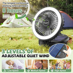 3-in-1 Camping Fan, Portable Solar Fan Rechargeable with LED Lantern, Battery Powered & Solar Camping Fan Light with Hanging Hook for Tent, 3 Speeds USB Fans for Camping Essentials, RV Travel, Outdoor
