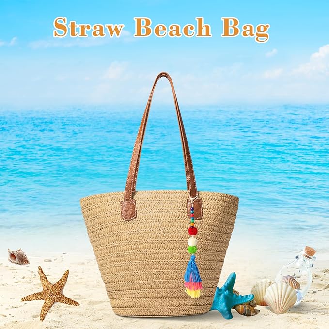 Trifabricy Beach Bags for Women, Large Beach Bag, Woven Straw Tote Bags Waterproof, Weaving Swim Shopping Travel Bag