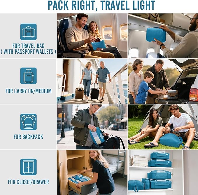 Veken 8 Set Packing Cubes for Travel Essentials, Suitcase Organizer Bags in 4 Sizes, Carry-On Luggage Accessories with Large Laundry & Hanging Toiletry Bag, Must-Have for Airplane, Road Trip & Camping