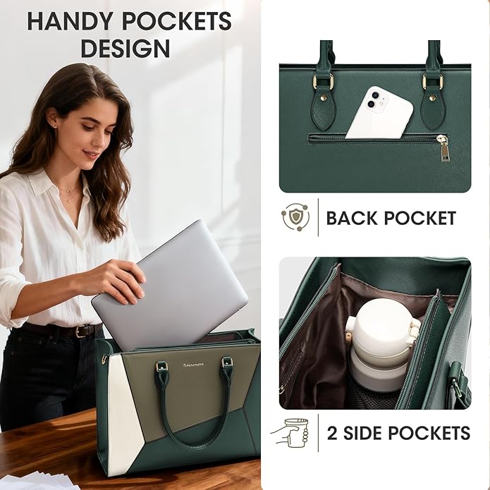 RAINSMORE Laptop Tote Bag for Women 15.6 Inch Large Women Work Bags Waterproof Business Office Teacher Bag Computer Briefcase