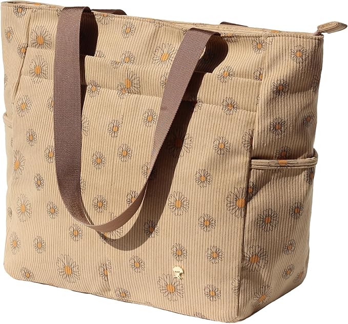 ESVAN Original Floral Tote Bag Large Shoulder Bag with Multi Pockets for Gym Travel Beach Daily Bags