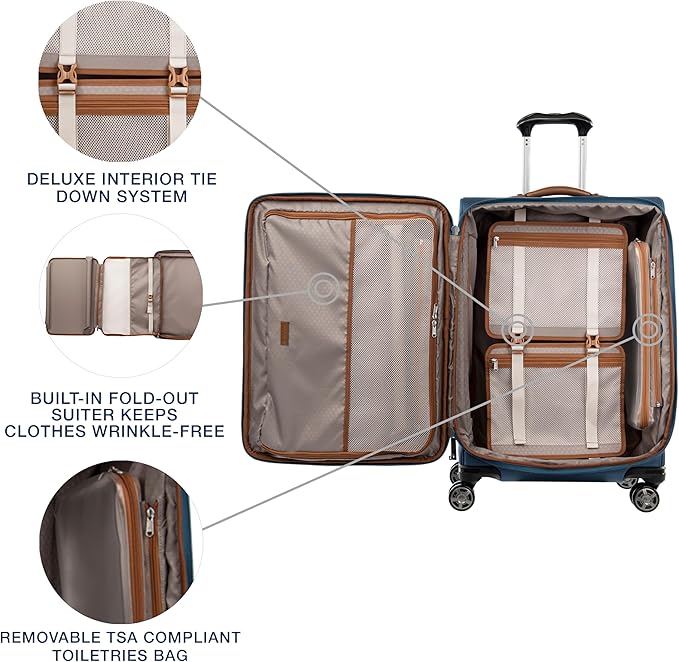 Travelpro Platinum Elite Softside Expandable Luggage, 8 Wheel Spinner Suitcase, TSA Lock, Men and Women, Coastal Blue, 2-Piece Set (21/25)