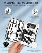 Manicure Set, Jubolion 19pcs Stainless Steel Professional Nail Clippers Pedicure Set with Black Leather Storage Case, Portable Grooming Kit for Travel or Home, Perfect Gifts Women and Men (Black)