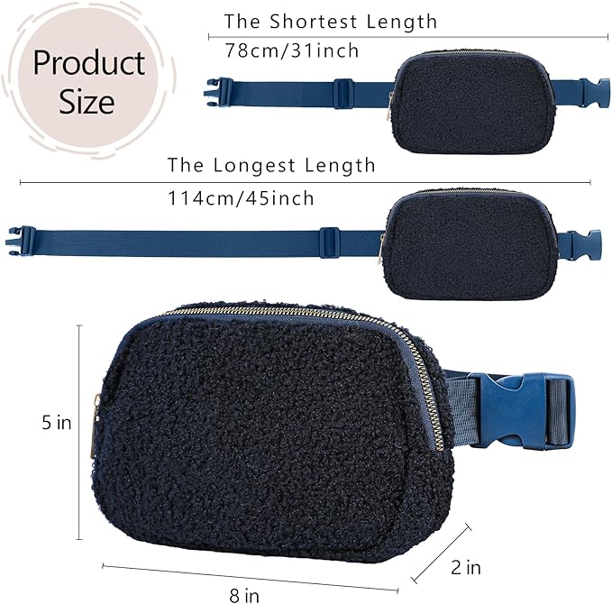 Fleece Fanny pack with Adjustable Strap for Women and Men Crossbody Bag Bum Bag, Waist Pack for Hiking Workout Sports Travel Blue