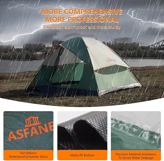 ASFANES Sundome Camping Tent with Rainfly, 2/4/6/10 Person Tent Sets Up in 10 Mins, Weatherproof Shelter for Camping, Festivals, Backyard, Sleepovers, & More