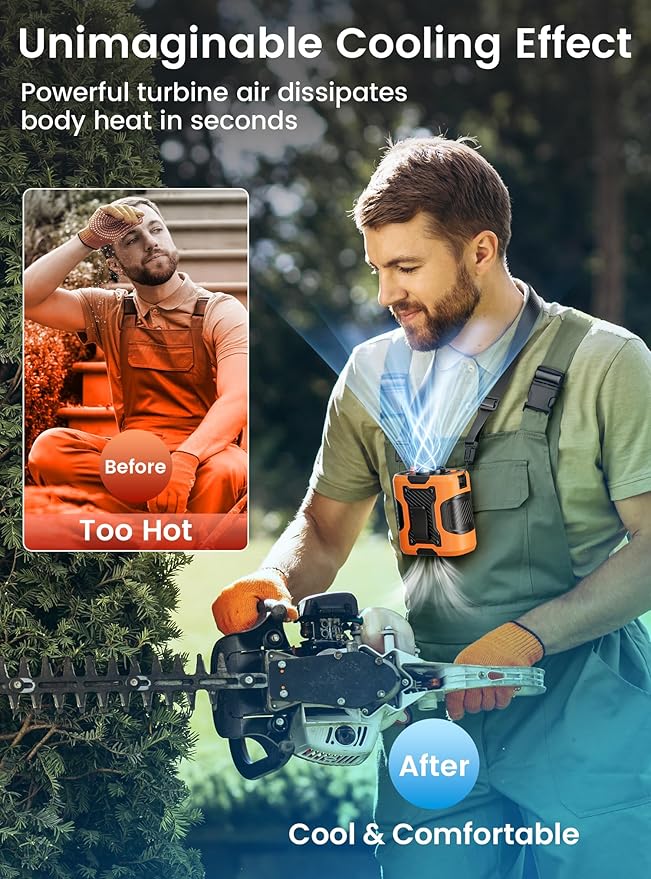 Koonie Portable Waist Clip Fan, Wearable Belt Personal Device with 100 Levels Speeds, Rechargeable Battery Supports 24H Working Time, Cool Clip Fan Under Shirt for Outdoor Work Camping Travel Orange
