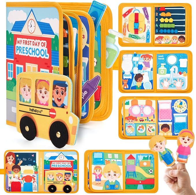 hahaland Busy Book Preschool Learning Activities - First Day of School Gifts Activity Books for Toddlers 1-4, Montessori Toys 2 Year Old Boy Girl Birthday Gift Preschool Must Haves Busy Board Ages 2-4