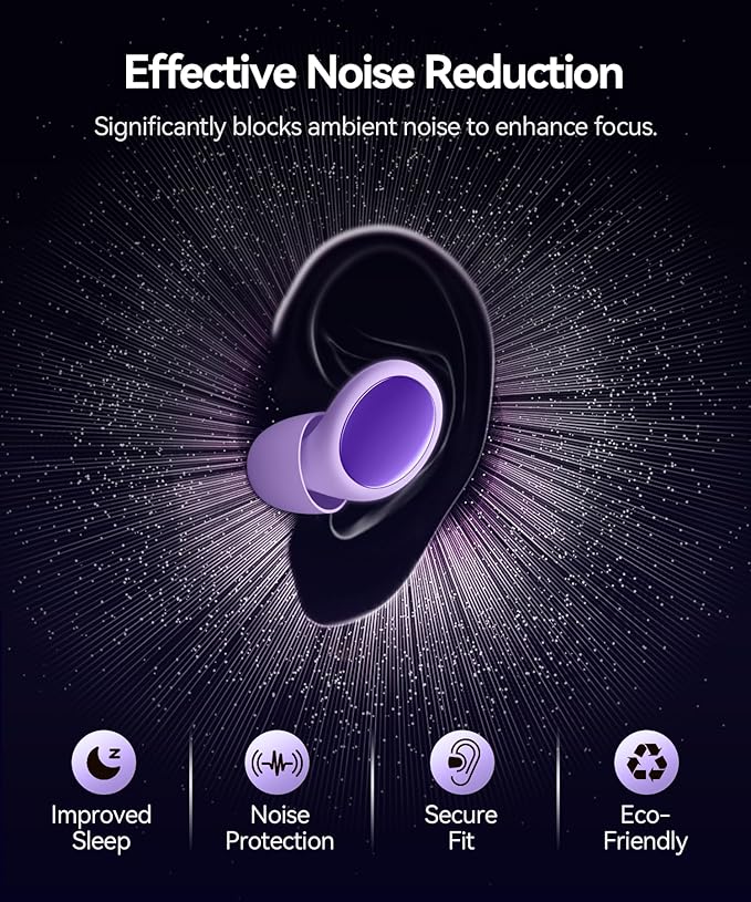 45dB Ear Plugs for Sleeping Noise Cancelling Ear Plugs for Noise Reduction & Snoring, Concerts, Earplugs for Sleep,Sider Sleepers Airplane, Silicone Earplugs Reusable Concert Ear Plug