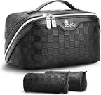 BOYATU Travel Makeup Bag Organizer: 3 Pcs Set Large Capacity Cosmetic Bags Holds 10–20 100ml Full-Size Bottles for 3–15 Day Trips - 180°Open-Flat Make up Case 3-sec touch-up - Toiletry Bag Gift women