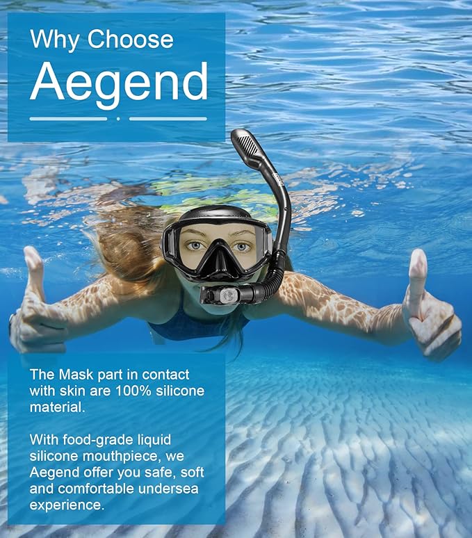 Aegend Snorkeling Gear for Adults Youth Kids, Snorkel Mask with Top Dry Valve - Panoramic View Anti-Leak and Anti-Fog with Mesh Bag for Snorkeling, Scuba Diving, Freediving & Swimming