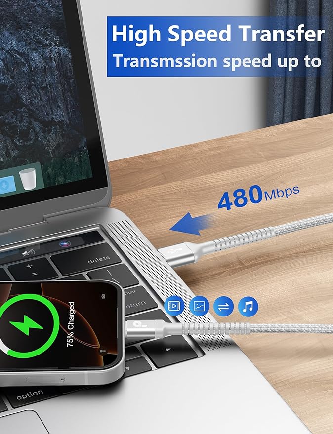 USB C Cable [2 Pack, 10FT], Long USB A to USB C Charger Cable, Type C Cable 3A Fast Charging Upgraded Extra Durable Braided USBC Cord for iPhone 17/16 15 Pro Max/Samsung Galaxy S23/LG and More-Silver