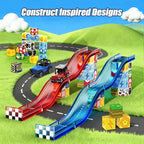 Magnetic Tiles Race Track Set, 52PCS STEM Educational Magnetic Building Blocks with 2 Race Cars, Montessori Sensory Travel Toys for Kids 3 4 5 6 7 8, Birthday for Boys & Girls