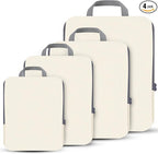 PANDA JOYS 4 Set Compression Packing Cubes Travel - Travel Accessories Expandable Packing Organizers for Carry On - Essentials Luggage Bags - Beige