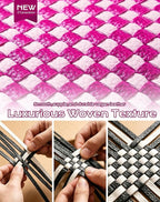 Trendy Woven Checkered Crossbody Bum Bag for Women，PU Leather Checkered Purse Fanny Packs Belt Bag (Woven Bum Bag - Rose White)