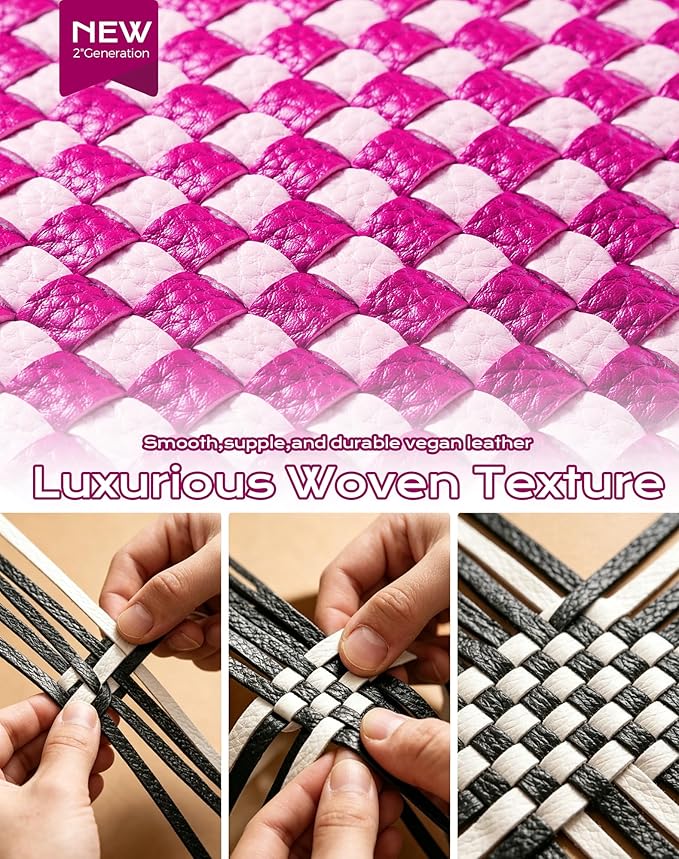 Trendy Woven Checkered Crossbody Bum Bag for Women，PU Leather Checkered Purse Fanny Packs Belt Bag (Woven Bum Bag - Rose White)