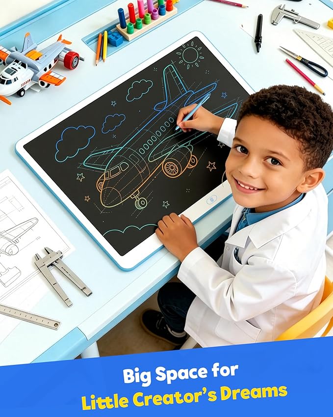 TEKFUN 20inch LCD Writing Tablet with Stylus, Erasable Doodle Board Mess Free Drawing Pad for Kids, Car Trip Educational Toys Birthday Christmas Gift for 3 4 5 6 7 Girls Boys（Blue）