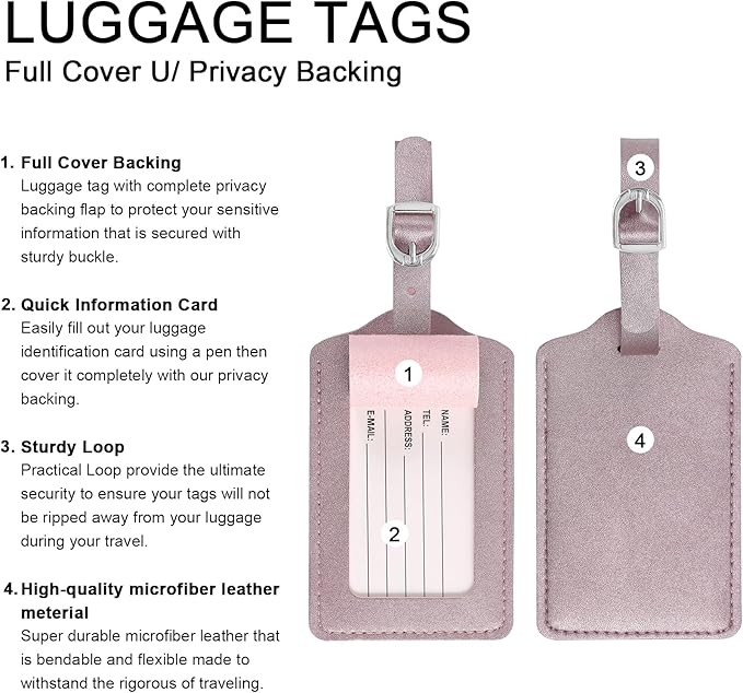 Luggage Tags, Leather Personalized Suitcase Tag Set Luggage id Tags Labels Travel Accessories