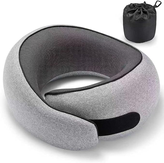SZXYX Travel Pillows - 100% Pure Memory Foam Neck Pillow for Airplanes, Comfortable Breathable Cover, 360° Support Stowable Pillows for Sleeping, Car, Airport Travel Essentials, Warm Grey