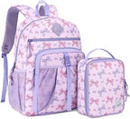 VASCHY Girl Kids Backpack & Lunch Bag Set, 2-in-1 School Bookbag with Insulated Lunch Box for Preschool, Daycare, Kindergarten & Elementary School – Pink Bow