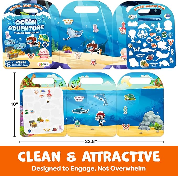 Reusable Sticker Books for Toddlers 1-3, Stickers for Toddlers 2-4 Years - Stickers for Kids Airplane Toys for Toddler 1-3, Toddler Travel Toys - Reusable Sticker Book Birthday Gifts for Boys Girls