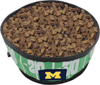 NCAA Michigan Wolverines Collapsible Dog Travel Bowl, Food and Water Bowl for Dogs & Cats. Best Portable & Lightweight Leak-Proof Pet Bowl for Travel with Football Field & Pebble-Grain Design.