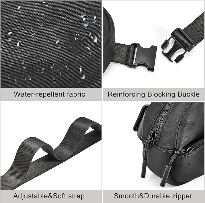 WESTBRONCO Fanny Packs for Women Men, Small Belt Bag Nylon, Lightweight Fashion Waist Packs, Mini Crossbody Bags with Adjustable Strap for Workout Running Traveling(Black)