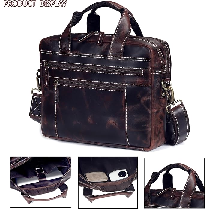 Leather Messenger Bag For Men, Vintage Handmade Laptop Briefcase and Shoulder Bag for Men Woman
