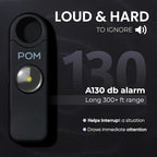 POM Personal Safety Alarm for Women – 130dB Loud Emergency Siren, USB-C Rechargeable with Bright LED Flashlight, Portable Keychain Design for Self Defense, Purse, Backpack & Travel (Black)