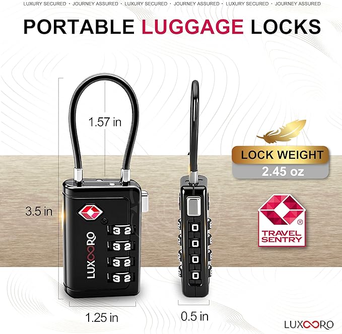 TSA Approved Luggage Lock with Alert Indicator, 4-Digit Resettable Combination, Durable Zinc Alloy Travel Lock for Suitcase, Backpack, Toolbox, Locker, All-Purpose, keyless – Black (2 Pack)