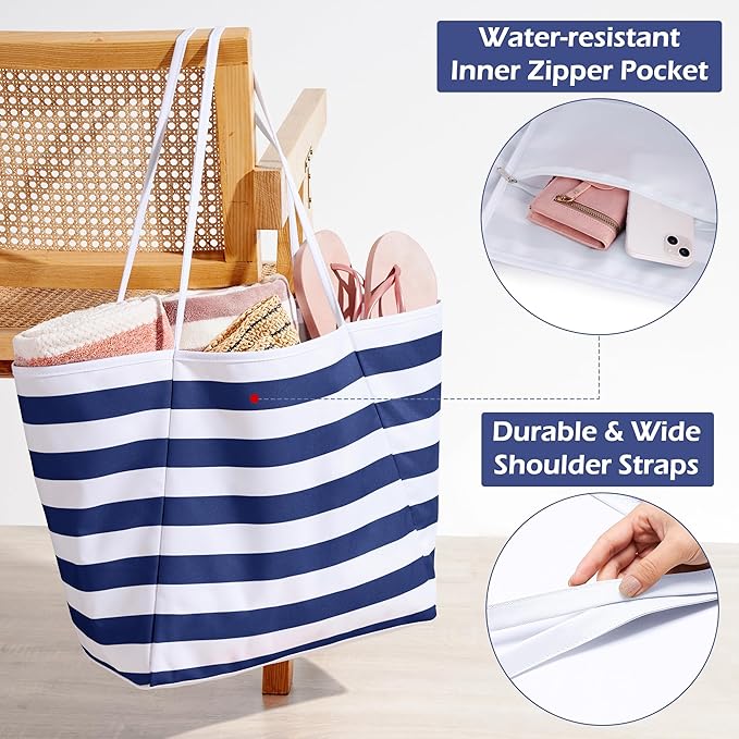 KALIDI Beach Tote Bag Women Large Waterproof Sandproof Shoulder Handbag Packable Grocery Bag Hobo Purse for Picnic Vacation