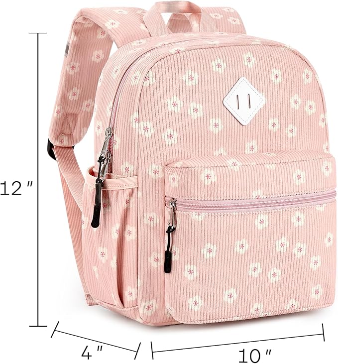 STEAMEDBUN Corduroy Toddler Backpack for Girls Boys 2-4, Kids Preschool Backpack for Kindergarten - Pink Sakura