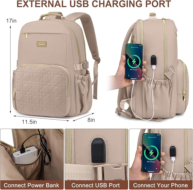 Focdod Laptop Backpack for Women Bookbag: 15.6 inch Work Backpacks with Pouch Pocket for Large Capacity Cup & USB Charger College Book Bag Travel Business Nurse Teacher Bookbags Anti-theft Back Pack