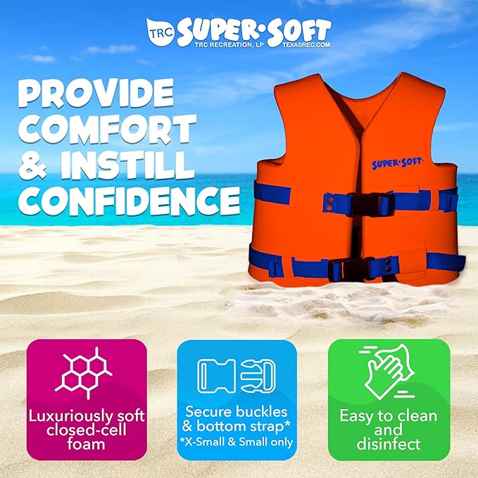 TRC Recreation Super Soft Child Life Jacket USCG Approved Vinyl Coated Foam Swim Vest for Kids Swimming Pool and Beach Gear