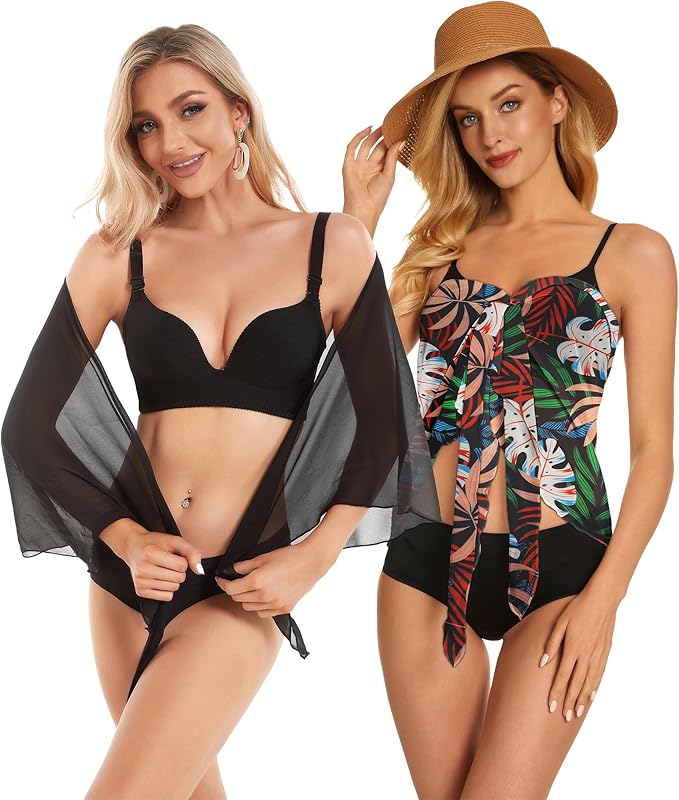 CHICGAL 2 Pieces Women Beach Sarong Bathing Suit Wrap Skirt Sheer Bikini Swimsuit Cover Ups for Swimwear