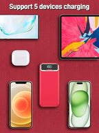 Portable Charger, 20000mAh 22.5W Fast Charging Power Bank with Built-in Cables & Wall Plug, Travel Essential External Battery Pack with LED Display, USB C Battery Phone Charger for iPhone Samsung Red
